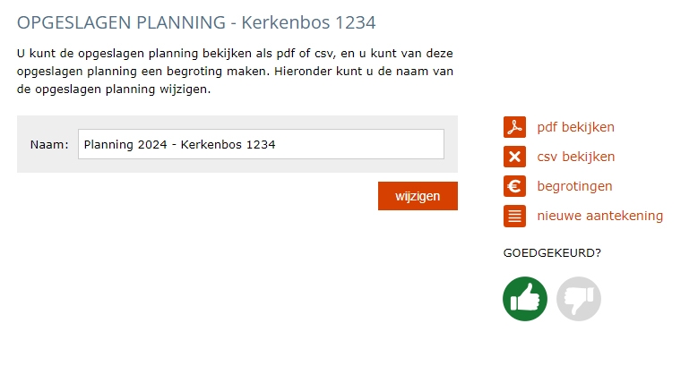 Opgeslagen planning die beoordeeld is in PrimaBeheer.