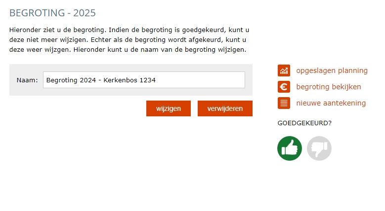 Opgeslagen begroting die beoordeeld is in PrimaBeheer.