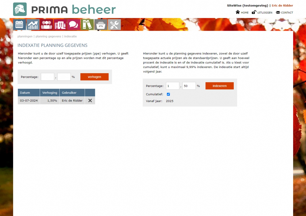 Planning indexatie PrimaBeheer.