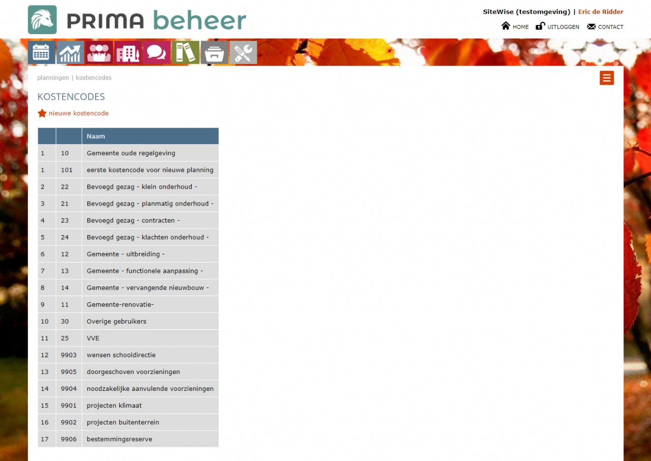 Kosten codes overzicht PrimaBeheer.